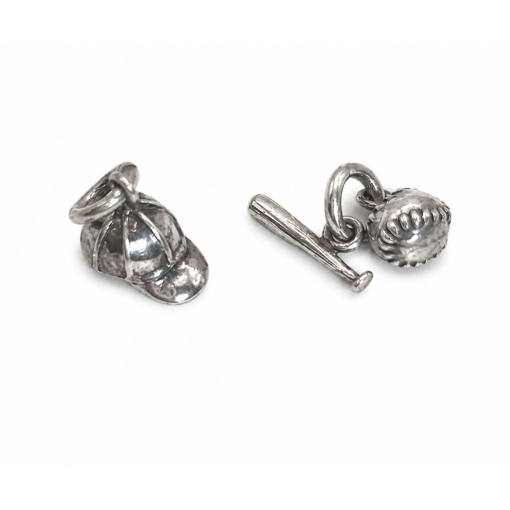 Vintage Sterling Silver 925 Baseball Cap/Hat, Bat Ball Charms